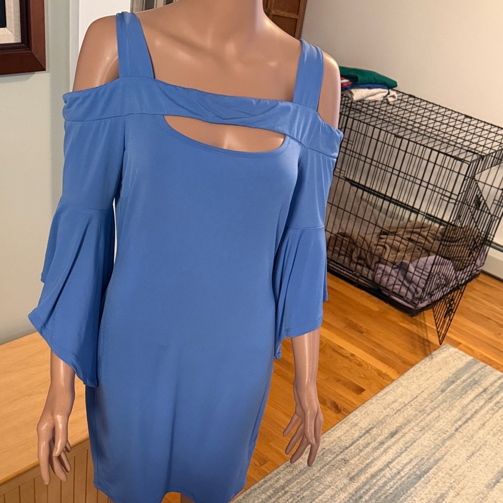 Blue Cold-Shoulder Cutout Dress approx. 33” shoulder to bottom